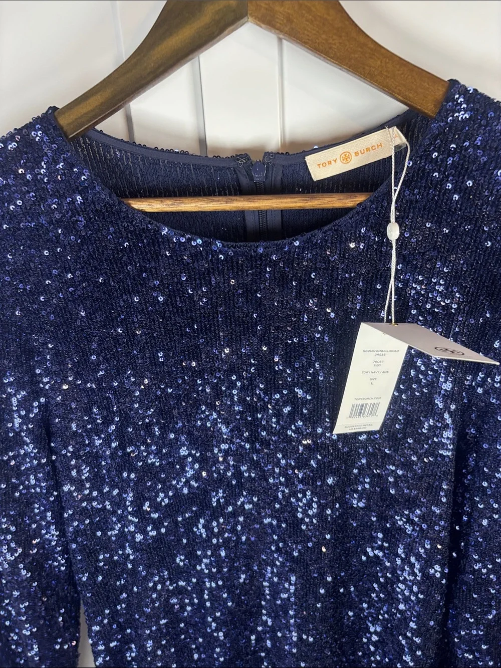 Tory Burch Navy Sequin Long-Sleeve Midi Dress